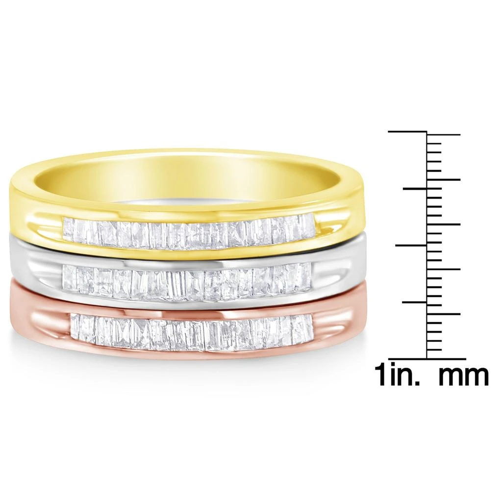 10K Yellow, White and Rose Gold over .925 Sterling Silver 5/8 Cttw Diamond Channel-Set Stackable Band Ring Set 商品