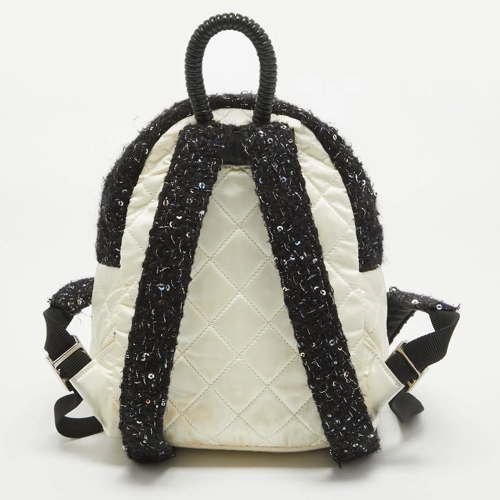 商品[二手商品] Chanel|Chanel Black/Off White Quilted Satin and Tweed Sequins Mini Backpack,价格¥3687,第4张图片详细描述