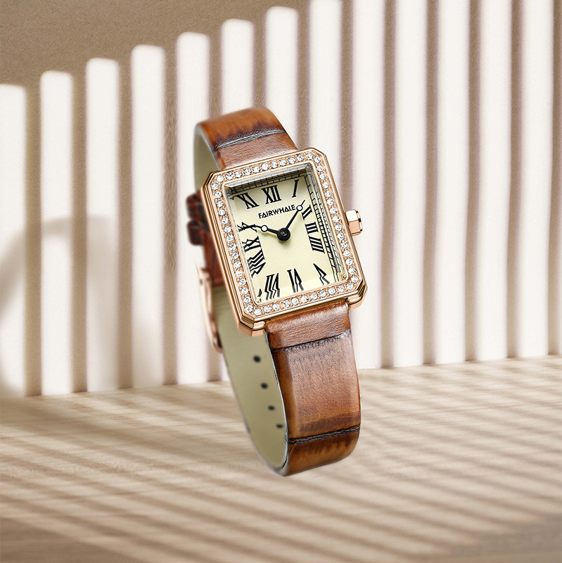 马克华菲品牌手表复古小方表女士镶钻石英手表商品第3张图片规格展示