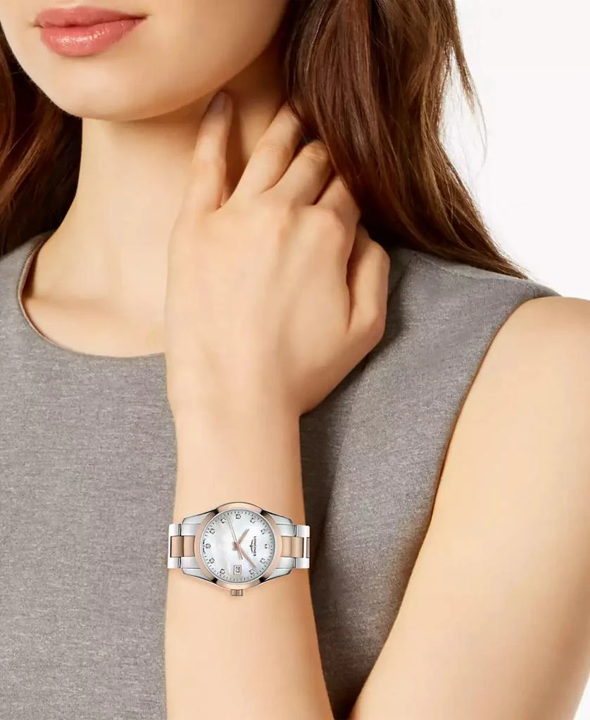 商品Longines|Women's Swiss Conquest Classic Diamond (1/20 ct. t.w.) Two-Tone Stainless Steel Bracelet Watch 34mm,价格¥11731,第2张图片详细描述