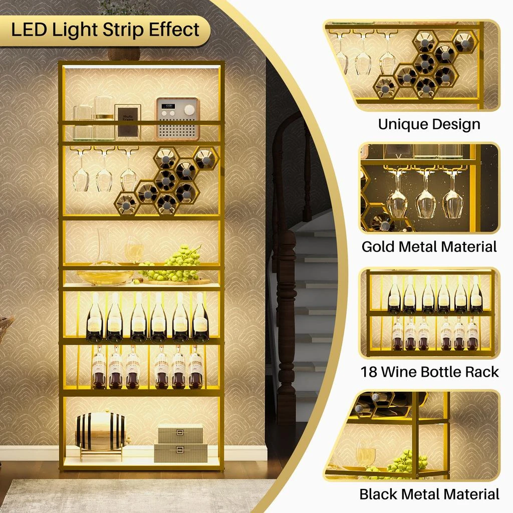 商品Streamdale Furniture|Streamdale 78" LED Tall Bar Cabinet with Ample Wine Storage and Style,价格¥1702,第3张图片详细描述