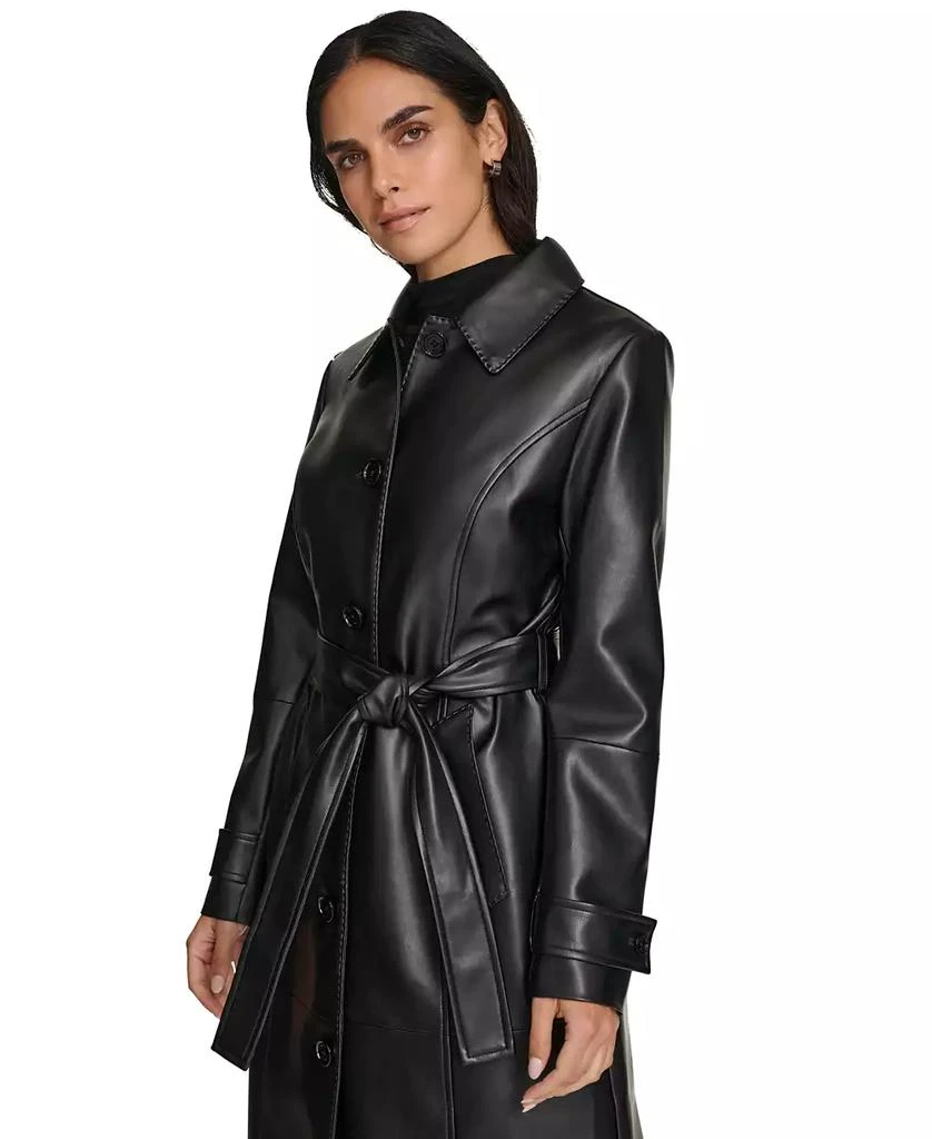 商品Calvin Klein|Women's Belted Faux-Leather Trench Coat,价格¥599,第3张图片详细描述