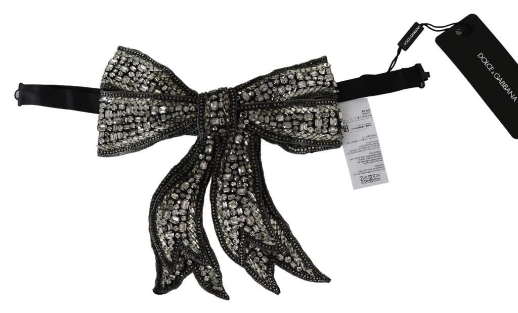 商品Dolce & Gabbana|Dolce & Gabbana Silver Crystal Beaded Sequined 100% Silk Catwalk Necklace Bowtie,价格¥6771,第4张图片详细描述