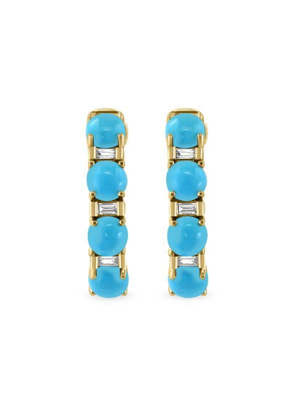 商品Effy|14K Yellow Gold, Turquoise & Diamond Huggie Earrings,价格¥8881,第2张图片详细描述