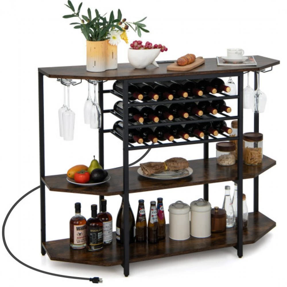 商品Hivvago|3-Tier Wine Bar Cabinet with Storage Shelves-Brown,价格¥1056,第4张图片详细描述