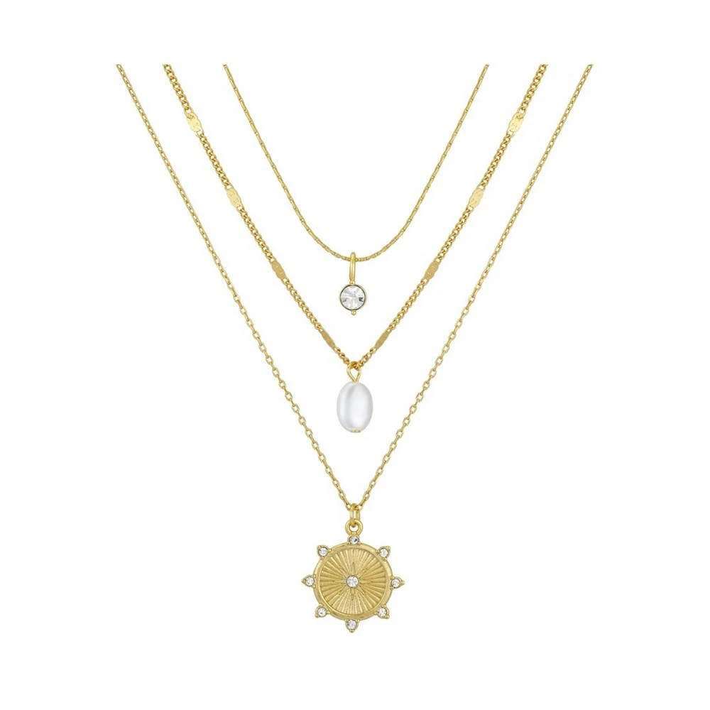 商品Unwritten|14K Gold Flash-Plated 3-Pieces Imitation Pearl and Genuine Crystal Layered Pendants Set,价格¥169,第1张图片