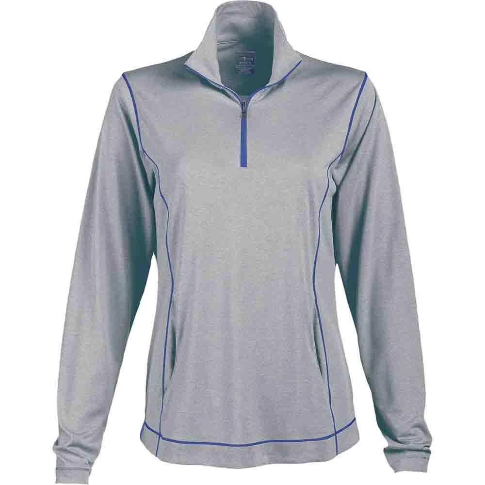 商品Page & Tuttle|Coverstitch Heather Mock Neck Long Sleeve 1/4 Zip Pullover Top,价格¥84,第1张图片详细描述