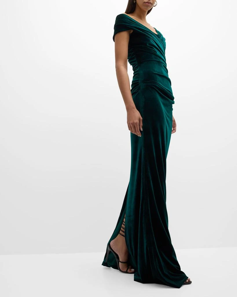Ruched Off-Shoulder Velvet Column Gown 商品
