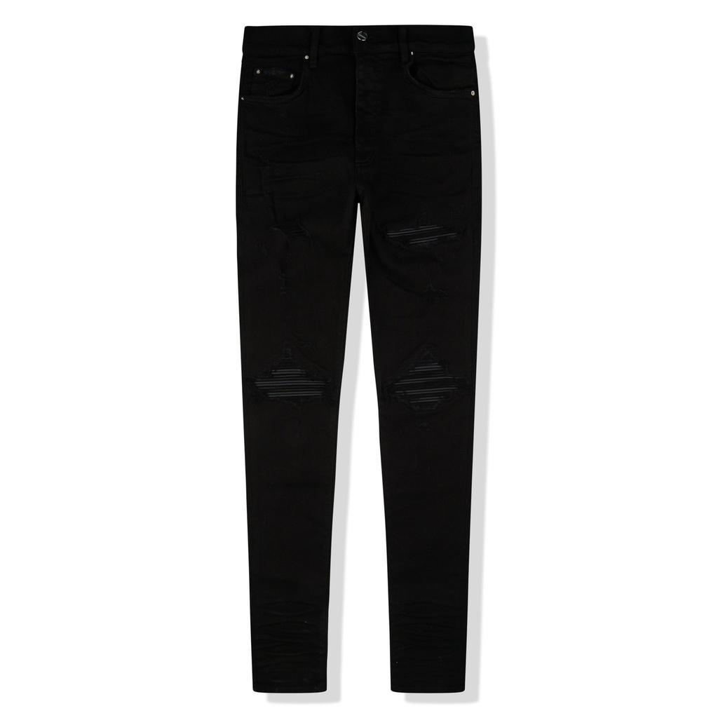 商品AMIRI|Amiri MX1 Black Leather Patch Jeans,价格¥8475,第1张图片