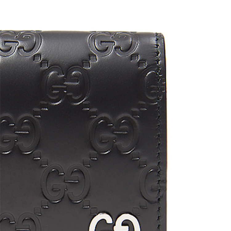 商品[国内直发] Gucci|古驰 银标双G 老花Logo压纹 皮革 双折翻盖卡包钱包 男女同款/ 黑色,价格¥4380,第6张图片详细描述