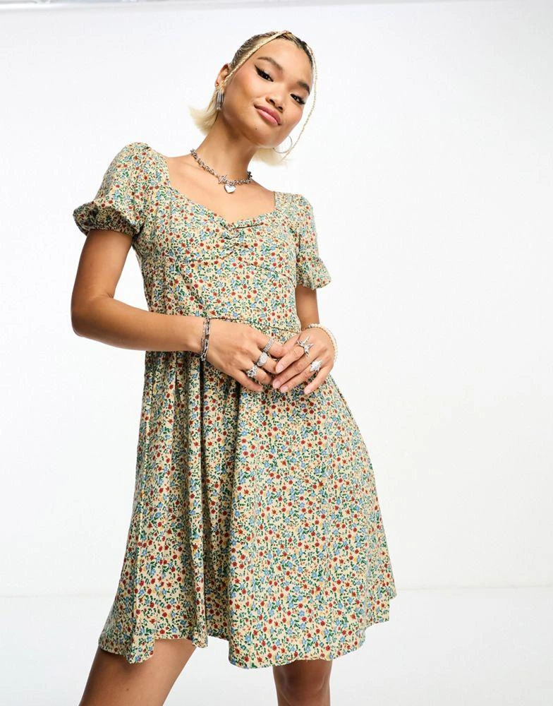 商品Daisy Street|Daisy Street puff sleeve mini tea dress in vintage ditsy,价格¥142,第1张图片