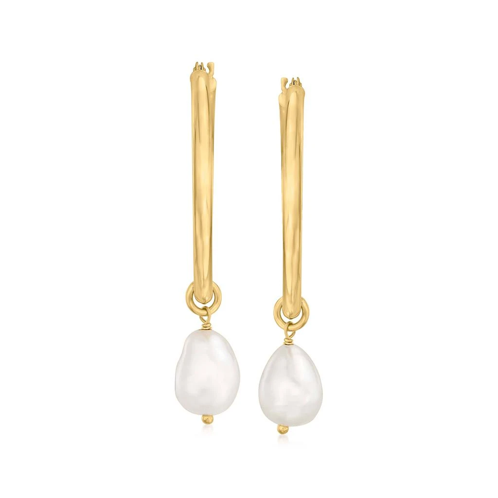 商品Ross-Simons|Ross-Simons 6-7mm Cultured Baroque Pearl Hoop Drop Earrings in 14kt Yellow Gold,价格¥1254,第1张图片