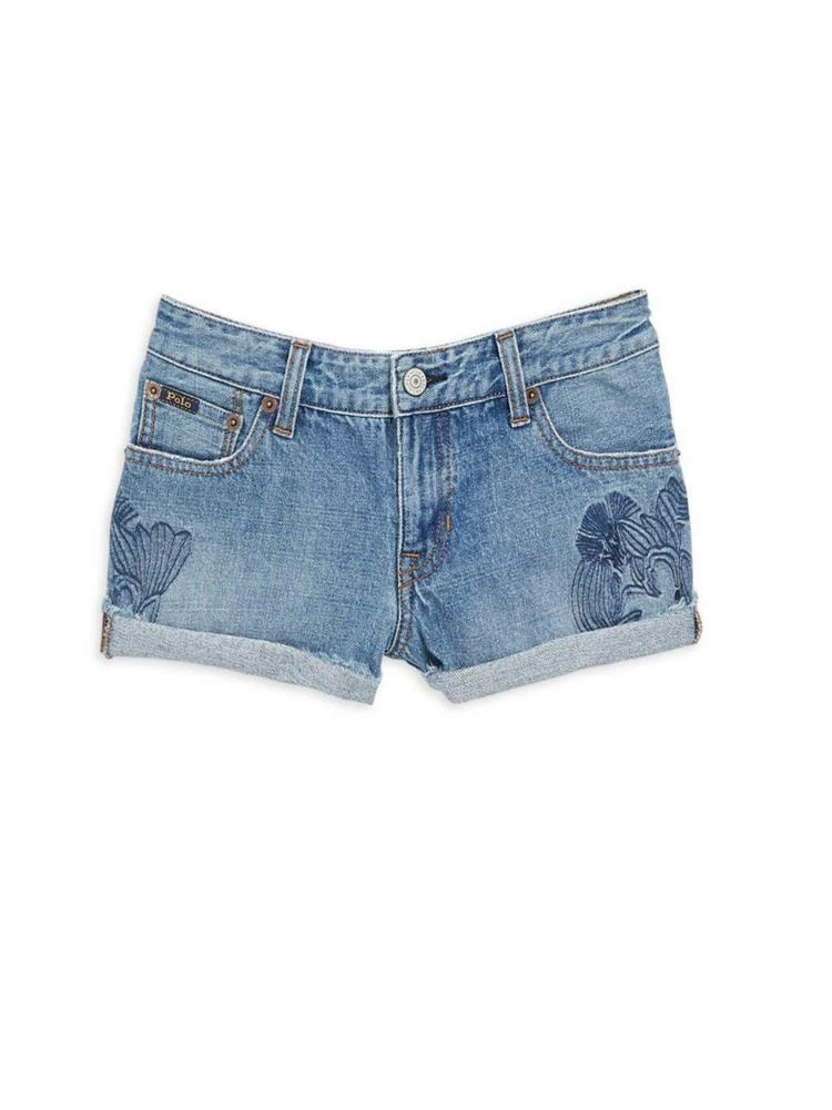 商品Ralph Lauren|Little Girl's & Girl's Embroidered Denim Shorts,价格¥148,第1张图片