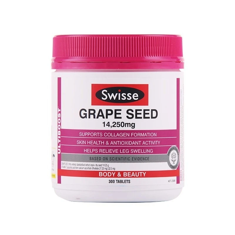 商品Swisse|澳大利亚SWISSE/瑞思 葡萄籽精华胶囊片14250MG原花青素天然维生素C 300粒,价格¥267,第1张图片