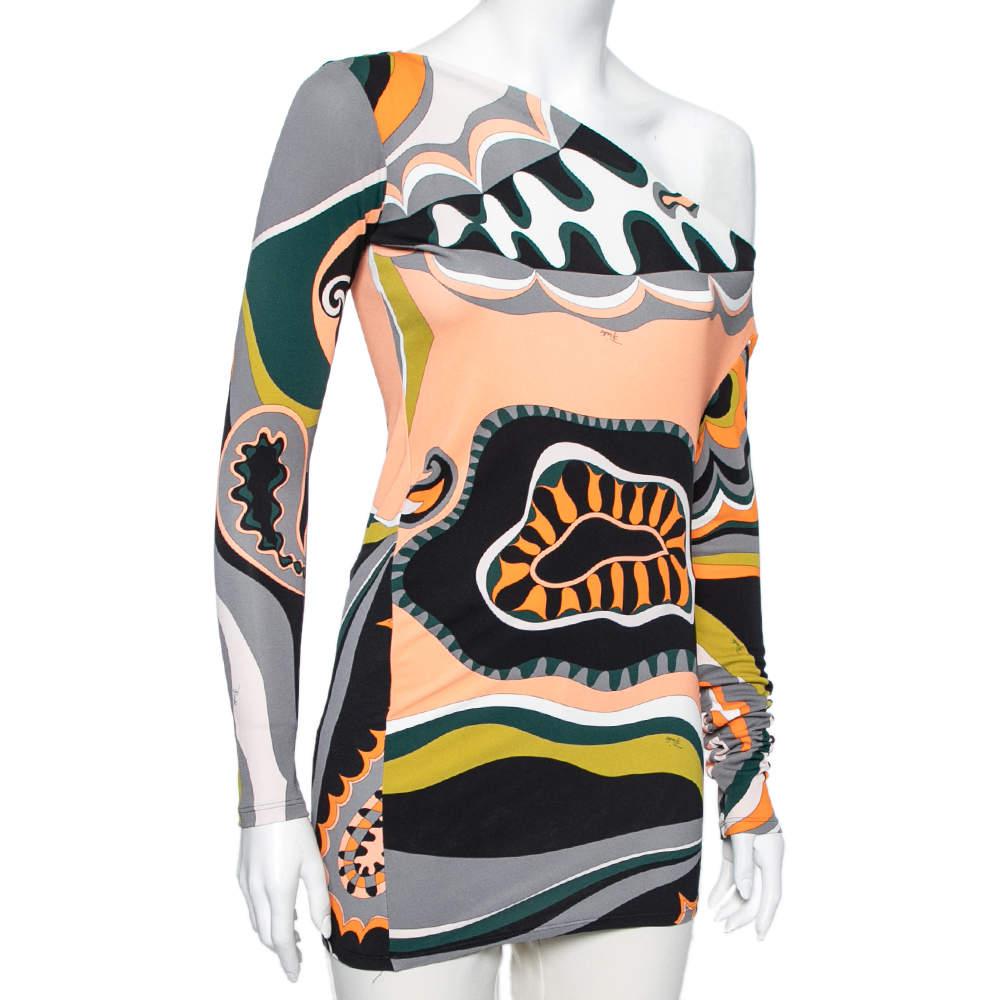 Emilio Pucci Multicolored Printed Jersey Asymmetrical Top S商品第2张图片规格展示