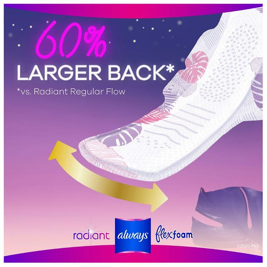 商品Always|Radiant Overnight Feminine Pads For Women, Extra Heavy, With Wings Light Clean, Size 5 (54 ct),价格¥284,第3张图片详细描述