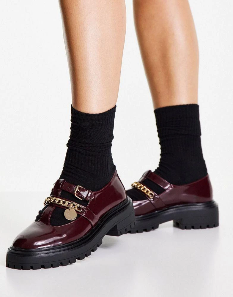 商品ASOS|ASOS DESIGN Maxy chunky mary jane flat shoes in burgundy,价格¥183,第4张图片详细描述