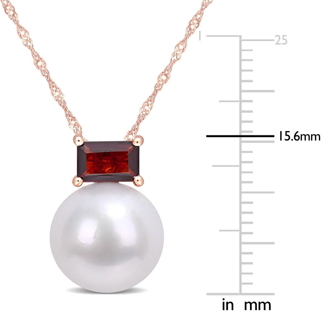 商品Mimi & Max|11-12mm Cultured Freshwater Pearl and 3/4 CT TGW Baguette Garnet Stud Pendant with Chain in 10k Rose Gold,价格¥1128,第3张图片详细描述