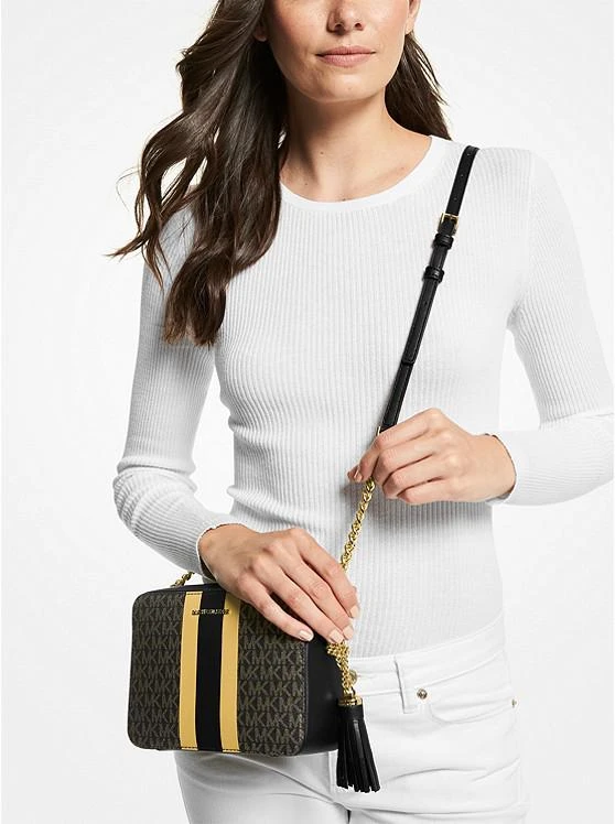 商品Michael Kors|Ginny Medium Metallic Logo Stripe Crossbody Bag,价格¥1039,第3张图片详细描述