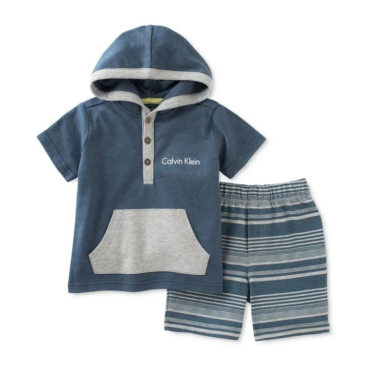 商品Calvin Klein|2-Pc. Hoodie & Striped Shorts Set, Baby Boys (0-24 Months),价格¥110,第1张图片