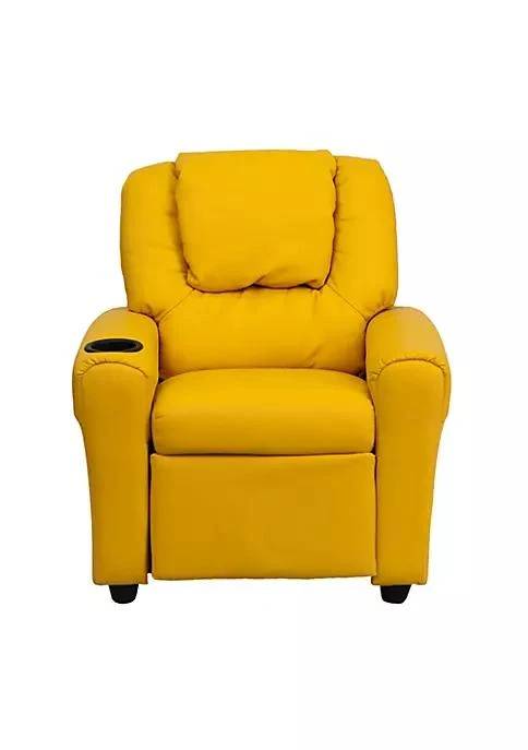 商品Flash Furniture|Furniture Contemporary Yellow Vinyl Kids Recliner With Cup Holder And Headrest Dg Ult Kid Yel Gg,价格¥2209,第5张图片详细描述