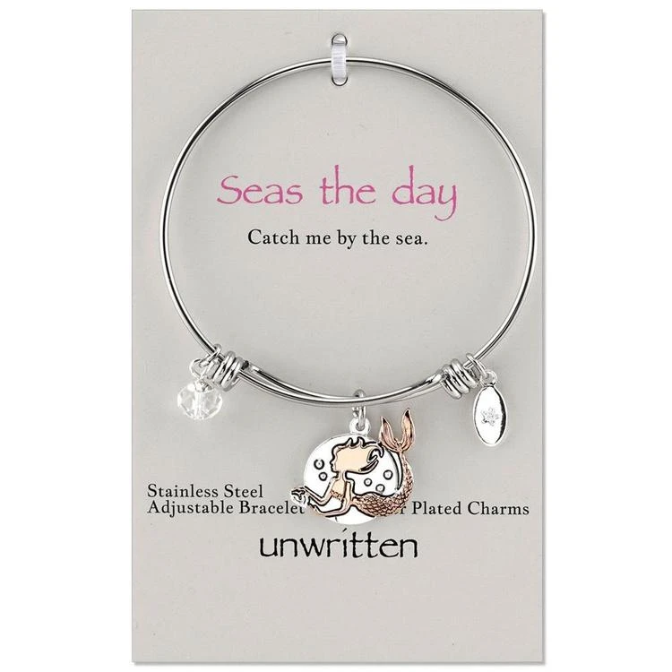 商品Unwritten|Two-Tone Mermaid Charm Bangle Bracelet in Rose Gold-Tone, Stainless Steel & Silver-Plate,价格¥165,第3张图片详细描述