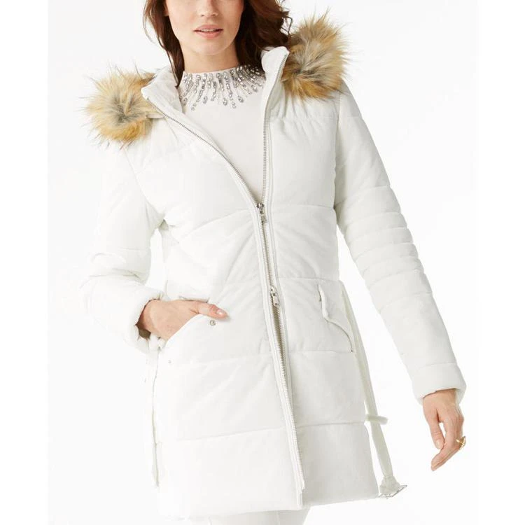 商品INC International|Hooded Velvet Puffer Coat with Faux-Fur Trim, Created for Macy's,价格¥299,第1张图片