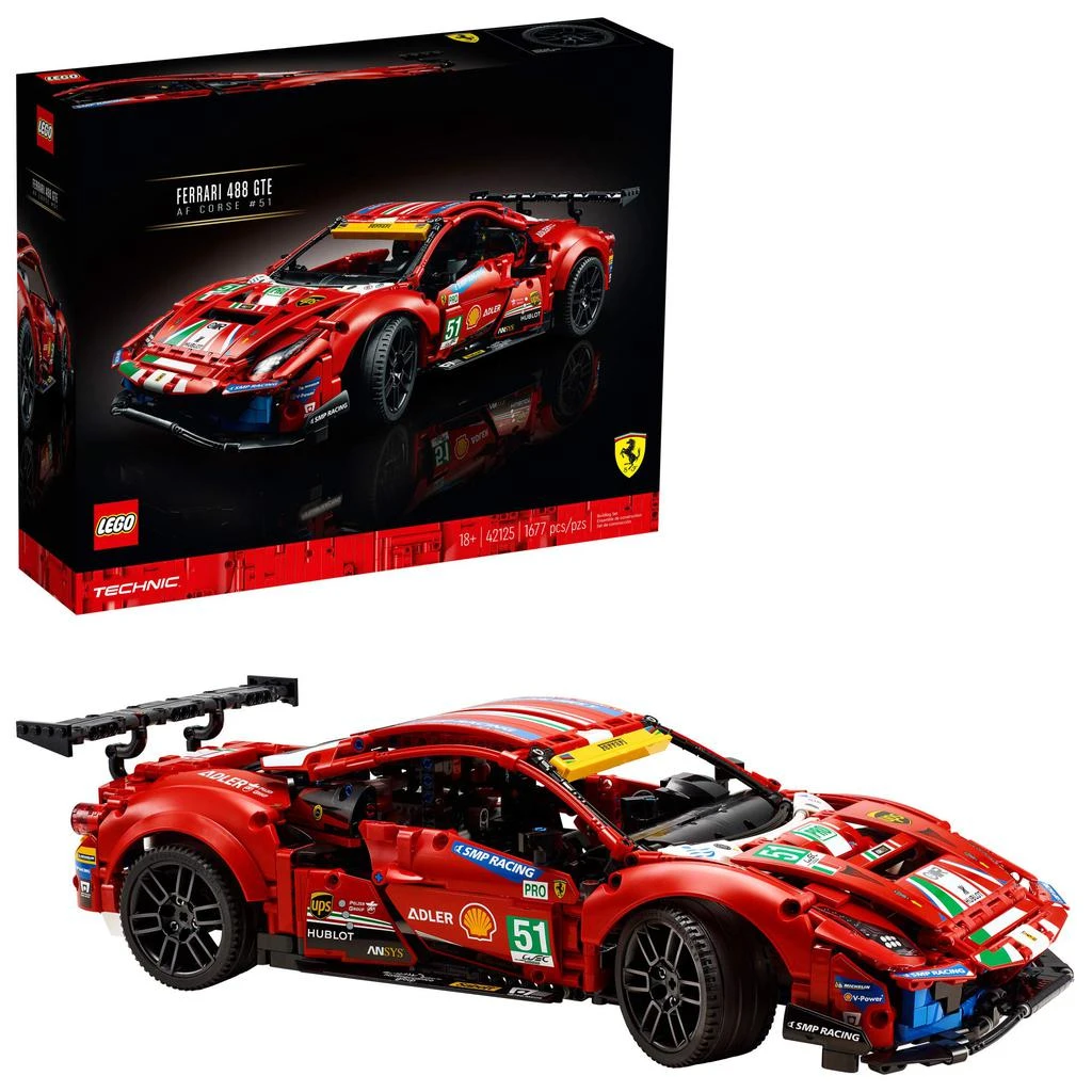 商品LEGO|LEGO Technic Ferrari 488 GTE “AF Corse #51” 42125 - Champion GT Series Sports Race Car, Exclusive Collectible Model Kit, Collectors Set for Adults to Build,价格¥1236,第1张图片