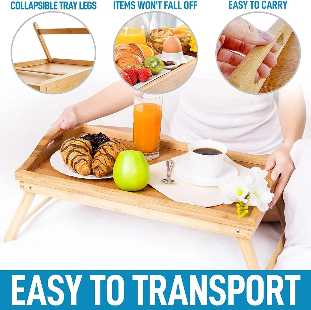 商品Zulay Kitchen|Bamboo Breakfast in Bed Tray Table with Folding Legs and Handles,价格¥390,第4张图片详细描述