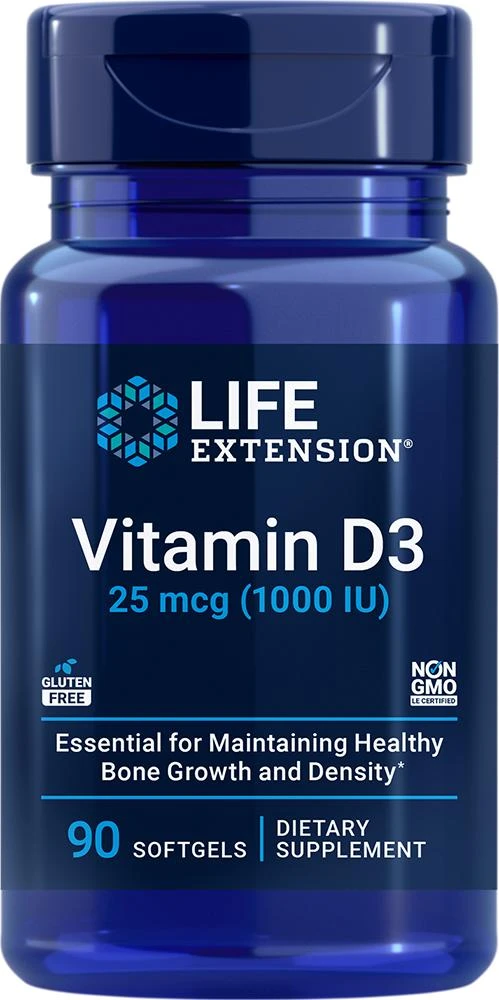 商品Life Extension|Life Extension Vitamin D3, 1000 IU, 90 softgels - 25 mcg (25 mcg (1000 IU), 90 softgels),价格¥38,第1张图片