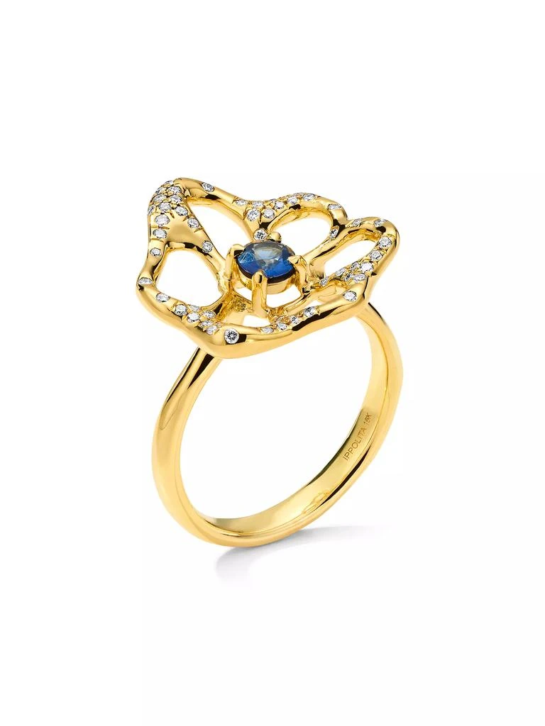 商品Ippolita|Stardust 18K Yellow Gold, Blue Sapphire &amp; 0.21 TCW Diamond Medium Flower Ring,价格¥26202,第2张图片详细描述