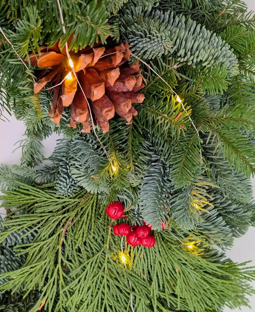 商品International Christmas Innovation|Traditional Noble Fir Fresh Wreath with Warm Lights, 22",价格¥434,第2张图片详细描述
