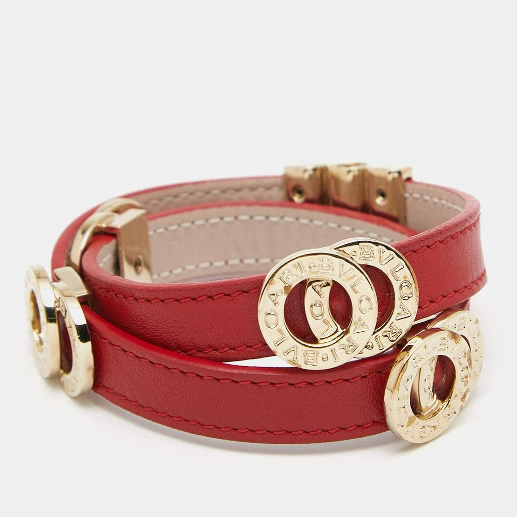 商品[二手商品] BVLGARI|Bvlgari Red Leather Gold Tone Double Coiled Wrap Bracelet,价格¥1368,第2张图片详细描述