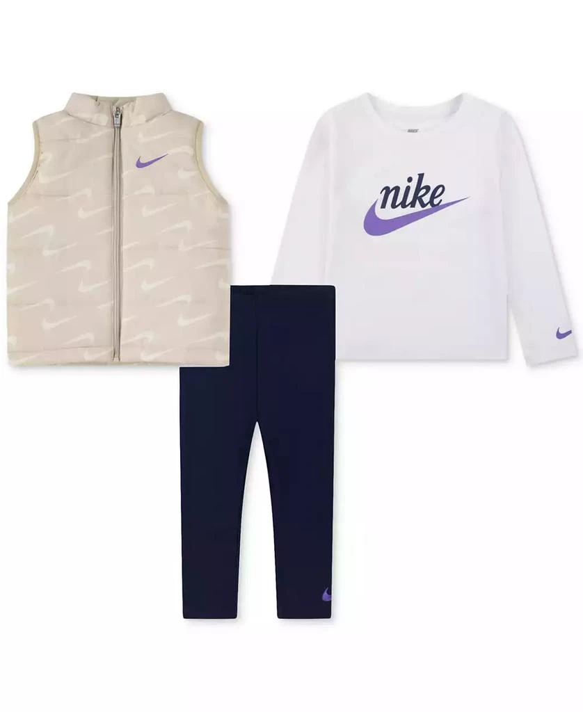 商品NIKE|Toddler Girls New Impressions Vest, Logo T-Shirt & Ribbed Leggings, 3 Piece Set,价格¥387,第1张图片