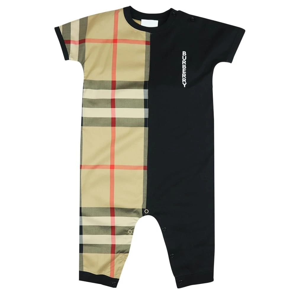 商品Burberry|Black & Check Patch Lennox Shortie Romper,价格¥1388,第1张图片