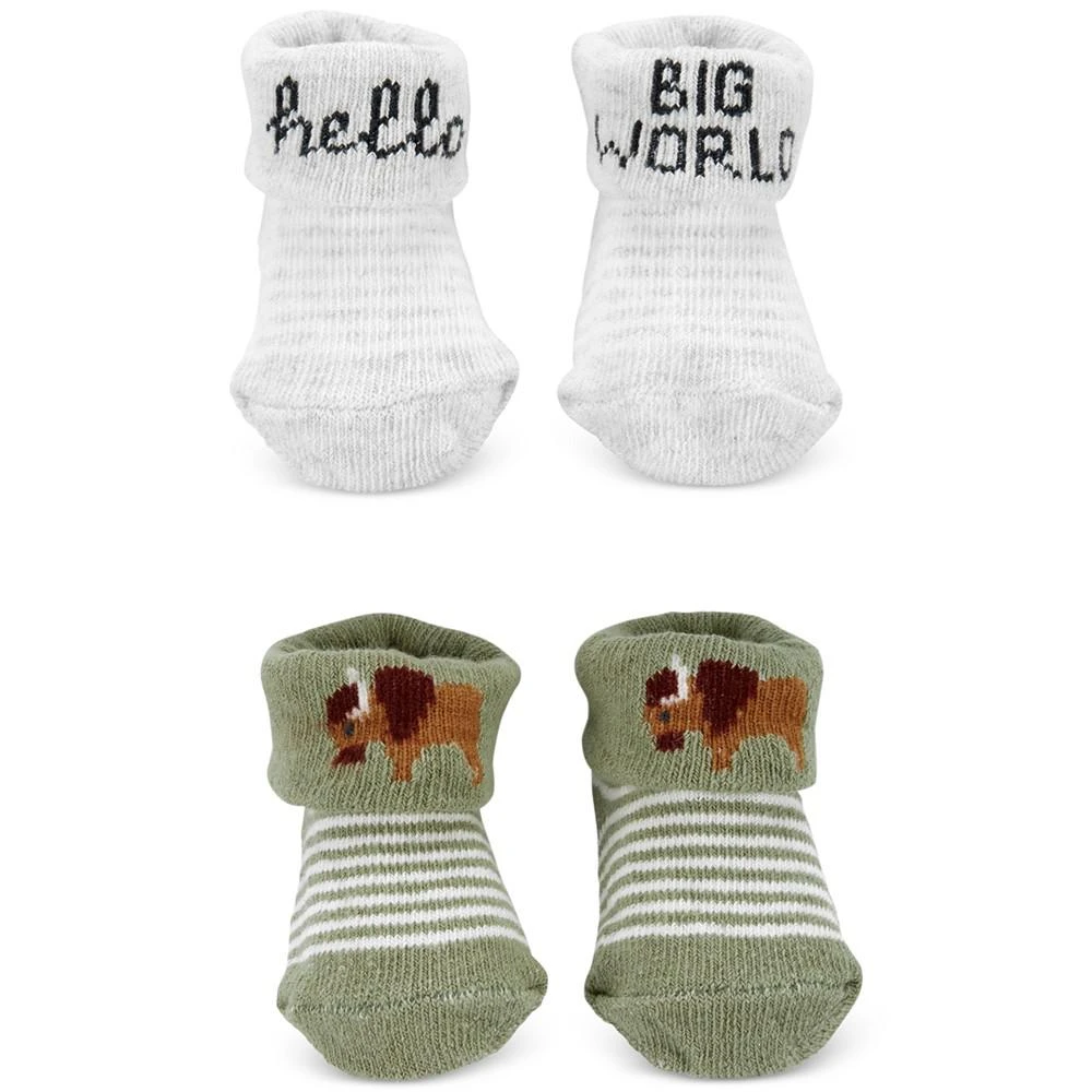 商品Carter's|Baby Boys Hello Big World Turn Cuff Booties, Pack of 2,价格¥53,第1张图片