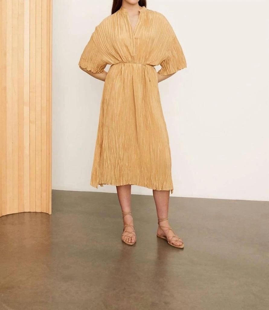 商品Vince|Short Sleeve Crushed Band Collar Dress In Wheat,价格¥2836,第1张图片