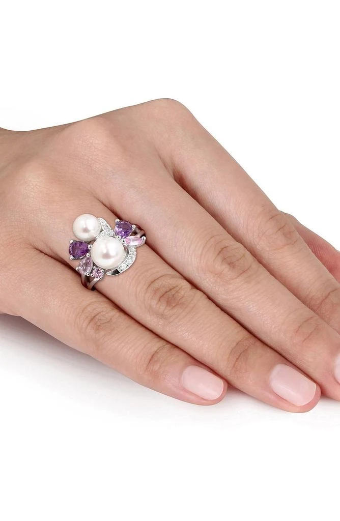 商品DELMAR|Sterling Silver 6.5-7mm & 7.5-8mm White Freshwater Cultured Pearl & Semi-Precious Stone Ring,价格¥712,第3张图片详细描述