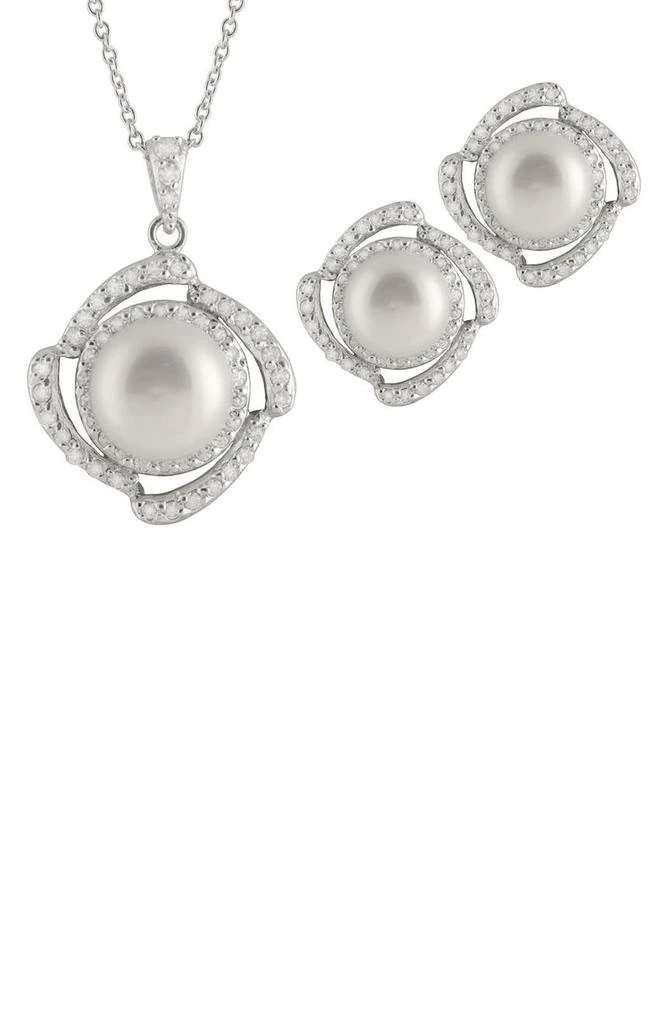 商品Splendid Pearls|Rhodium Plated Sterling Silver 7-8mm Cultured Freshwater Pearl Stud Earrings & Necklace 3-Piece Set,价格¥932,第1张图片