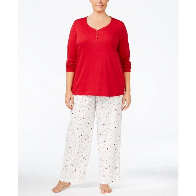 商品Charter Club|Plus Size Solid Henley Top and Printed Pants Pajama Set, Created for Macy's,价格¥198,第2张图片详细描述