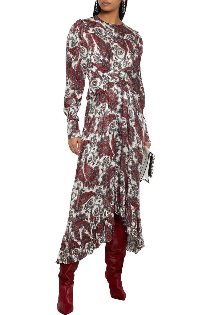 商品Isabel Marant|Jorja asymmetric printed silk-blend satin-jacquard midi dress,价格¥4616,第2张图片详细描述