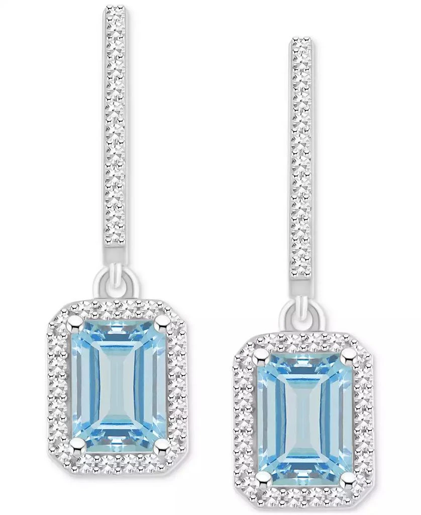 商品Macy's|Aquamarine (1-3/4 ct. t.w.) & Diamond (1/3 ct. t.w.) Halo Leverback Drop Earrings in Sterling Silver,价格¥6110,第3张图片详细描述