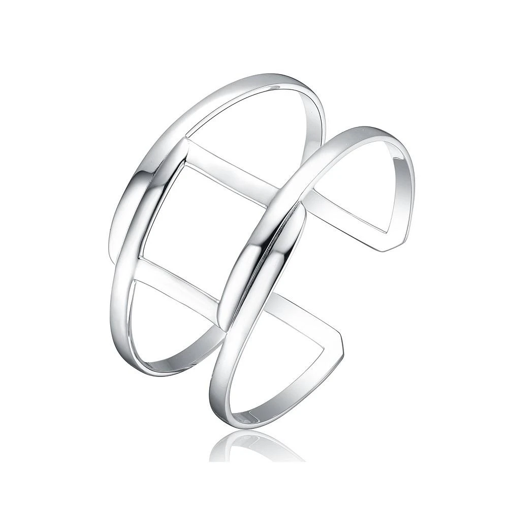 商品Genevive|Sterling Silver White Gold Plated with Wide Cuff Stiff Intertwined Bangle,价格¥1393,第1张图片