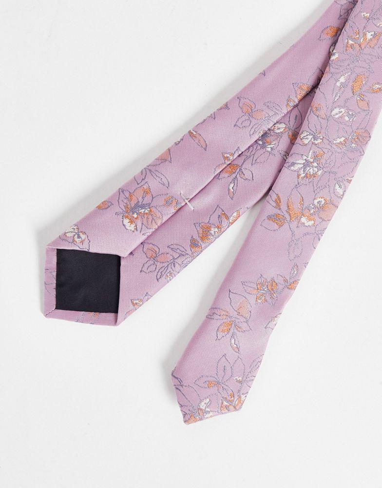 ASOS DESIGN slim tie in pale pink floral商品第4张图片规格展示