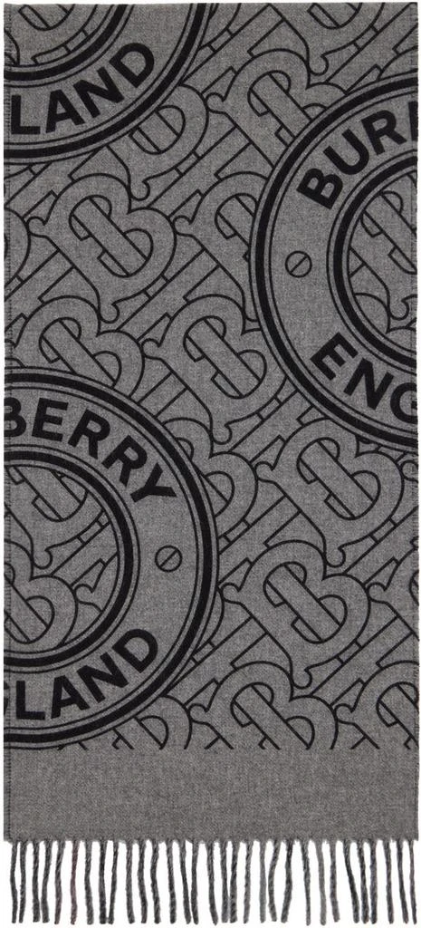 商品Burberry|灰色 Monogram & Check 双面围巾,价格¥5577,第2张图片详细描述