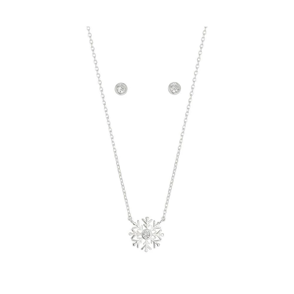 商品Unwritten|Silver Plated Cubic Zirconia Snowflake Necklace and Earring Set,价格¥131,第2张图片详细描述
