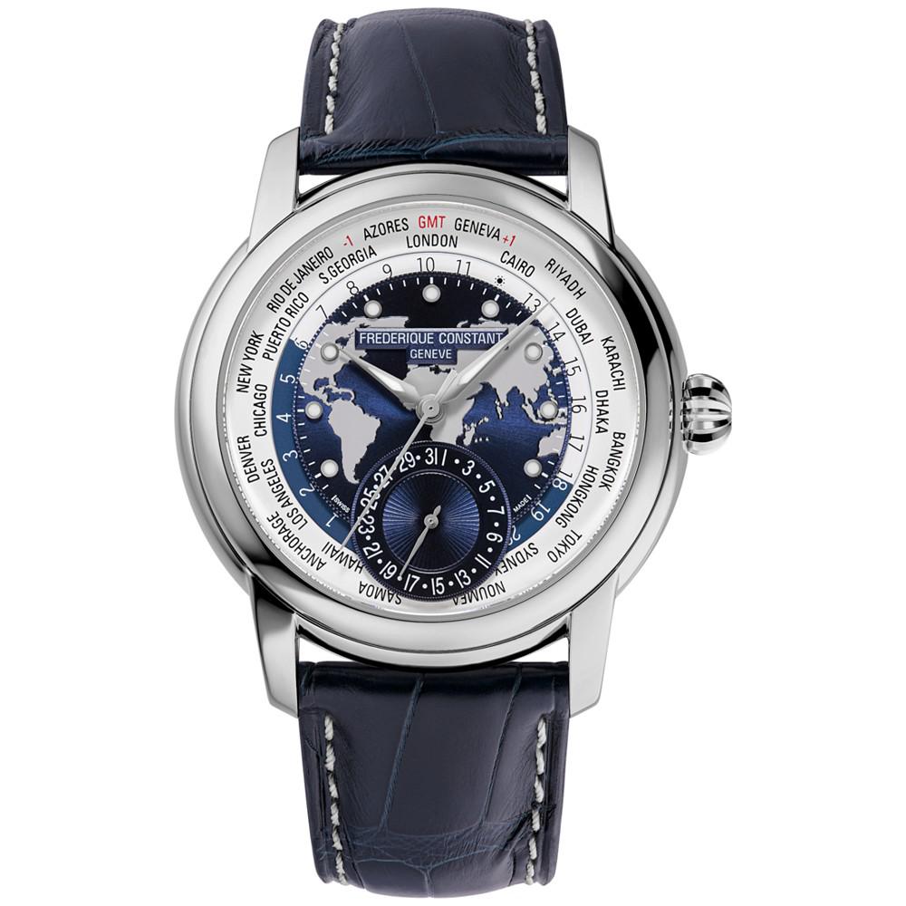 Men's Swiss Classic Worldtimer Manufacture Navy Alligator Strap Watch 42mm商品第1张图片规格展示