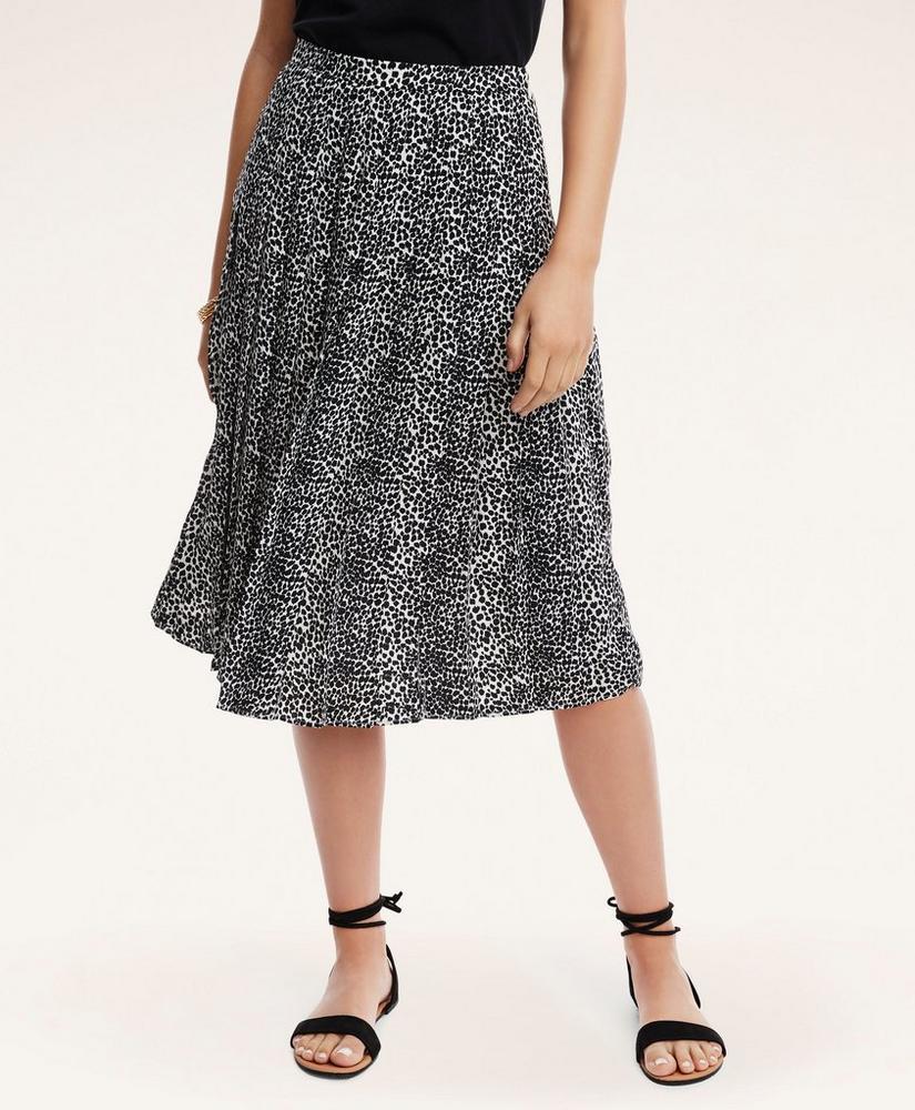 Crepe Pleated Neutral Print Midi Skirt商品第1张图片规格展示