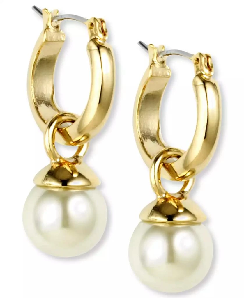 商品Anne Klein|Gold-Tone Imitation Pearl Drop Off 1/2" Hoop Earrings,价格¥153,第1张图片