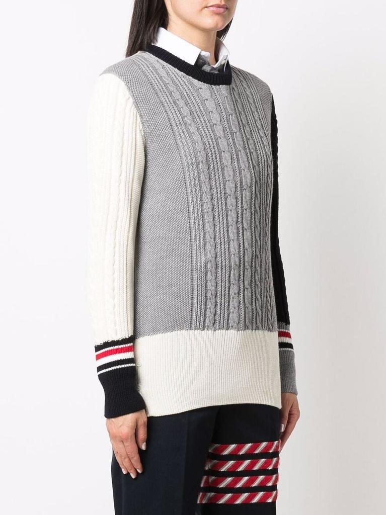 THOM BROWNE WOMEN FUNMIX PULLOVER W/ RWB STRIPE IN IRISH CABLE STITCH SUSTAINABLE MERINO WOOL商品第4张图片规格展示